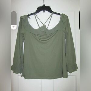 White House Black Market green Ruffle Blouse